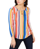 Thalia Sodi Women Embellished Neck Printed Top Narrow Multi Stripe
