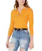 Ultra Flirt Women Ribbed Zip Neck Polo Top Gold Fusion