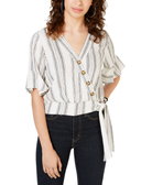 Gypsies & Moondust Women Striped Wrap Blouse White