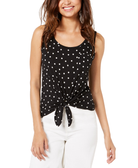 Rebellious One Women Polka Dot Printed Tie Front Tank Top Black