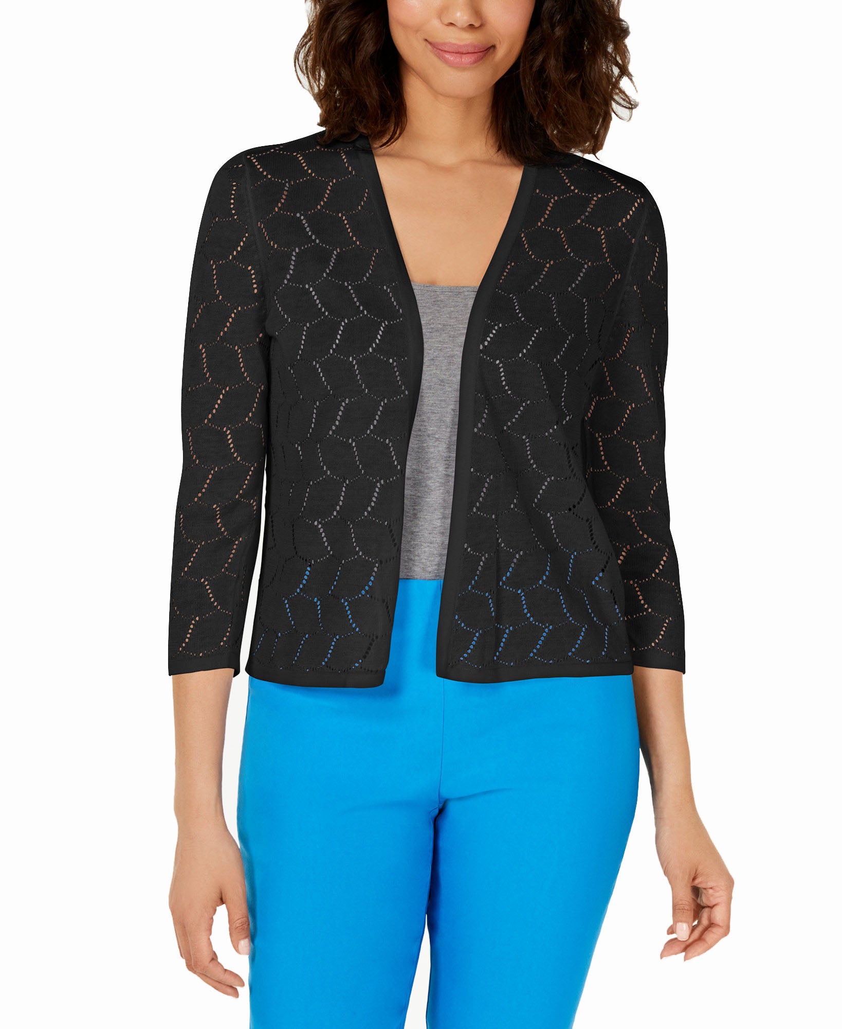 Charter Club Women Pointelle Completer Cardigan Deep Black