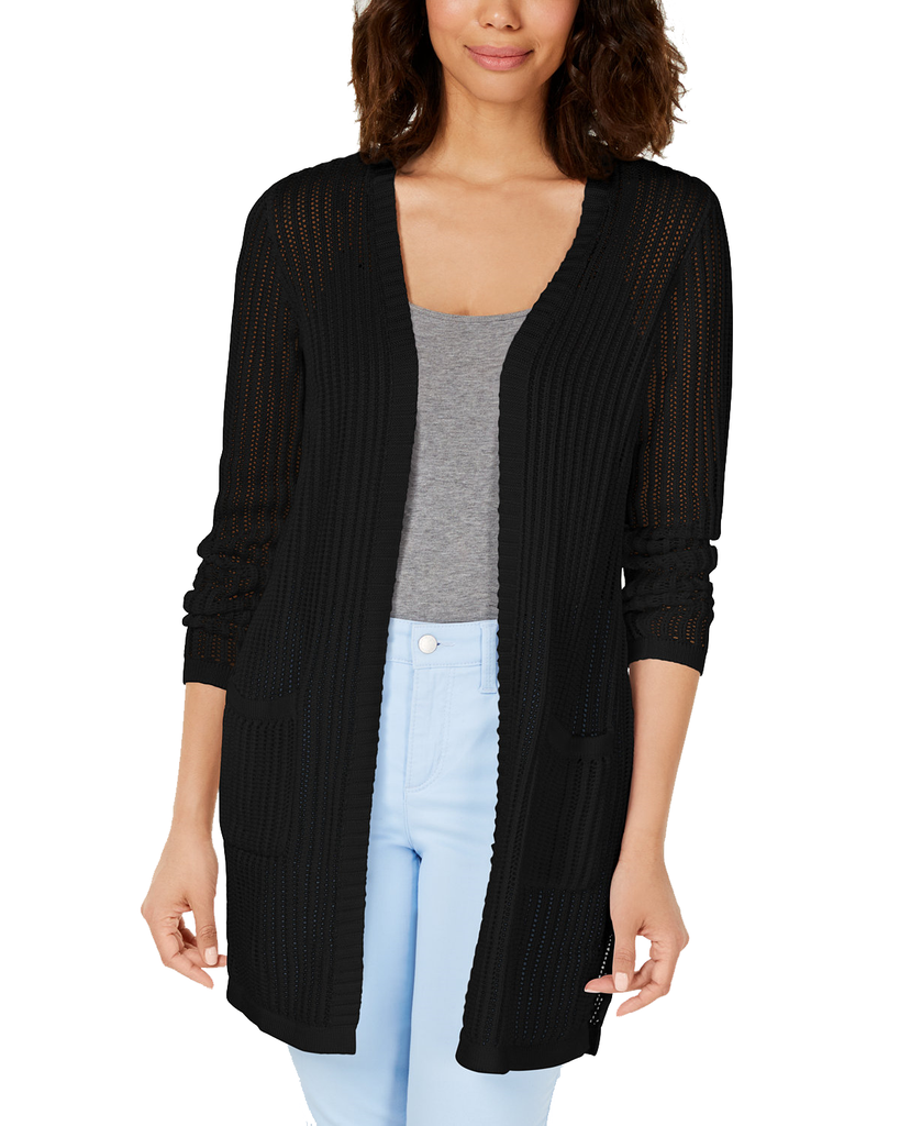 Charter-Club-Women-Petite-Open-Front-Cardigan-Deep-Black