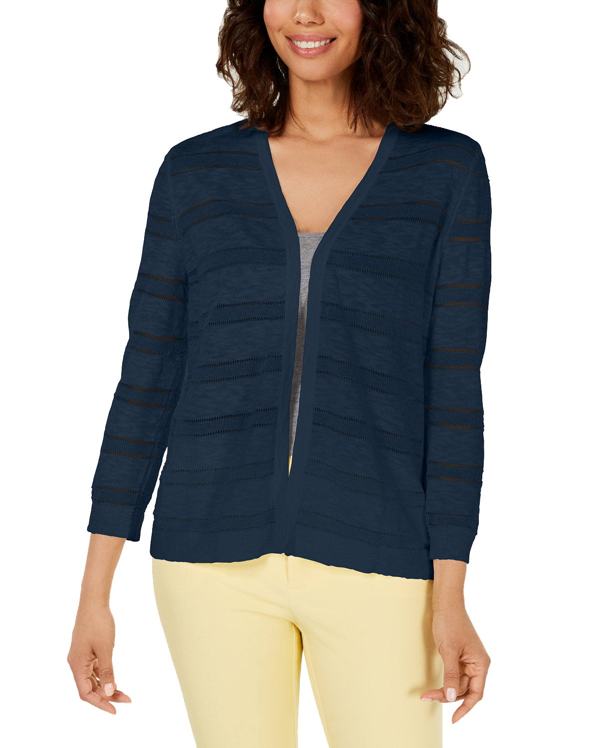 Charter Club Pointelle Striped Cardigan Intrepid Blue