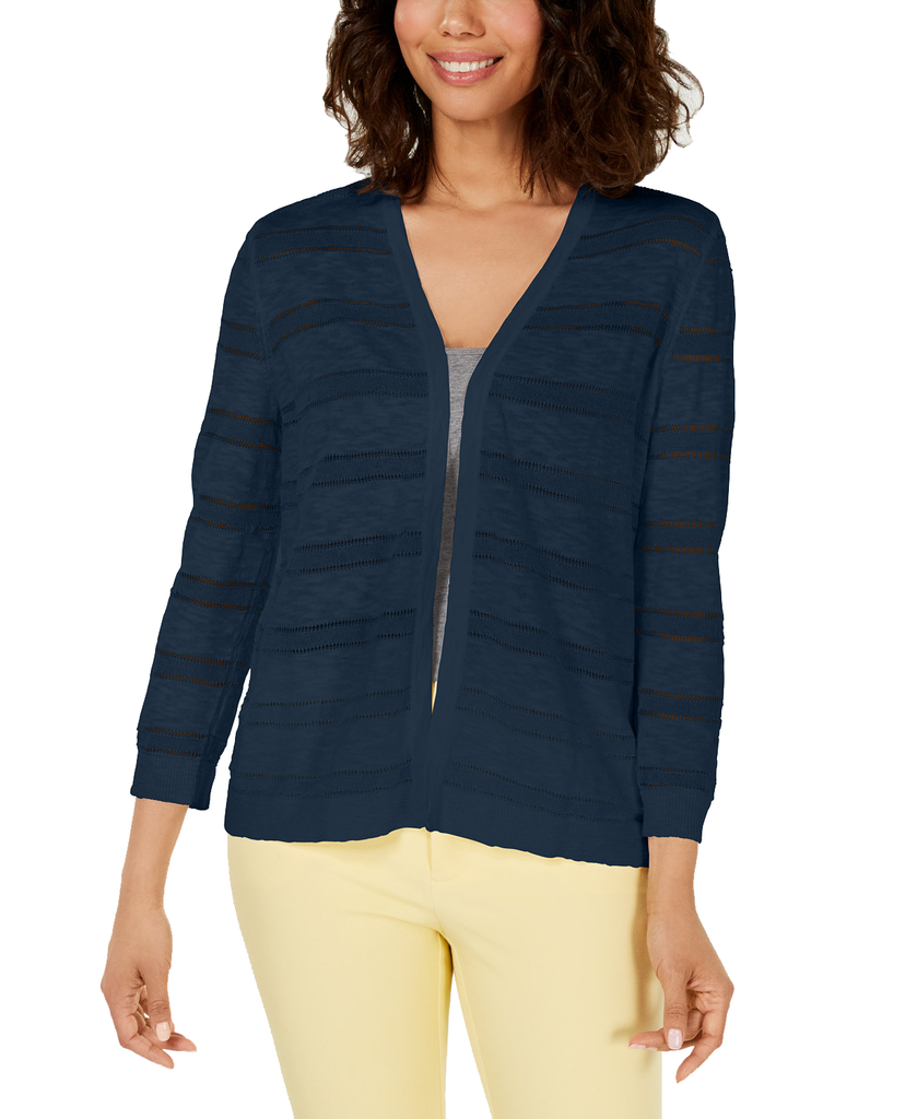 Charter Club Pointelle Striped Cardigan Intrepid Blue