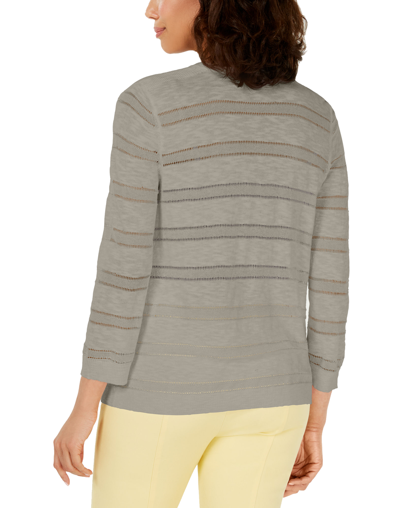 Charter Club Women Petite Pointelle Stripe Cardigan