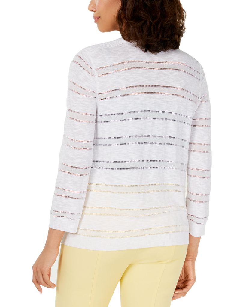 Charter Club Women Petite Pointelle Stripe Cardigan