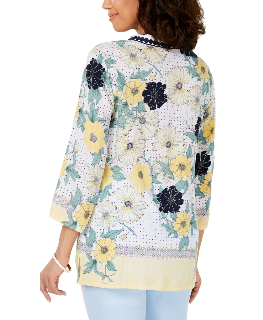 Charter Club Women Printed Embroidered Split Neck Tunic