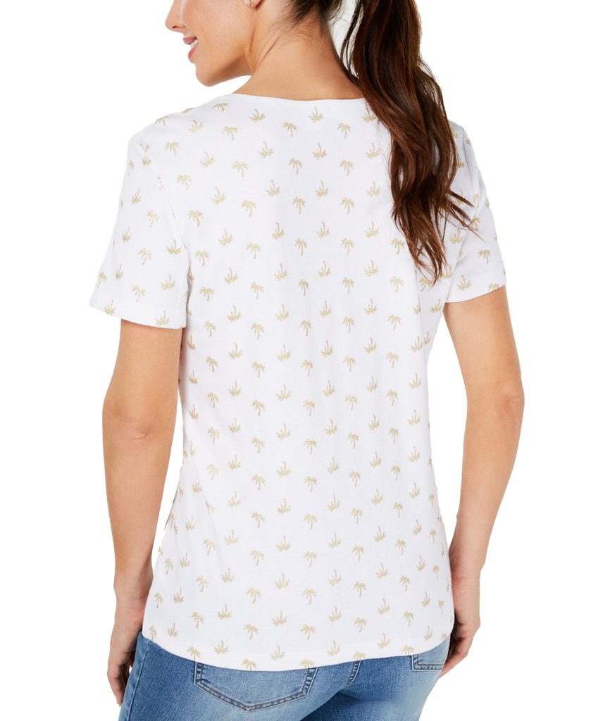 Karen Scott Women Metallic Palm Tree Print T Shirt