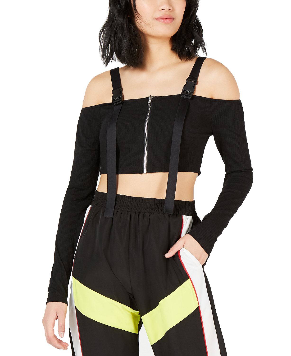 Waisted Women Buckle Crop Top Black