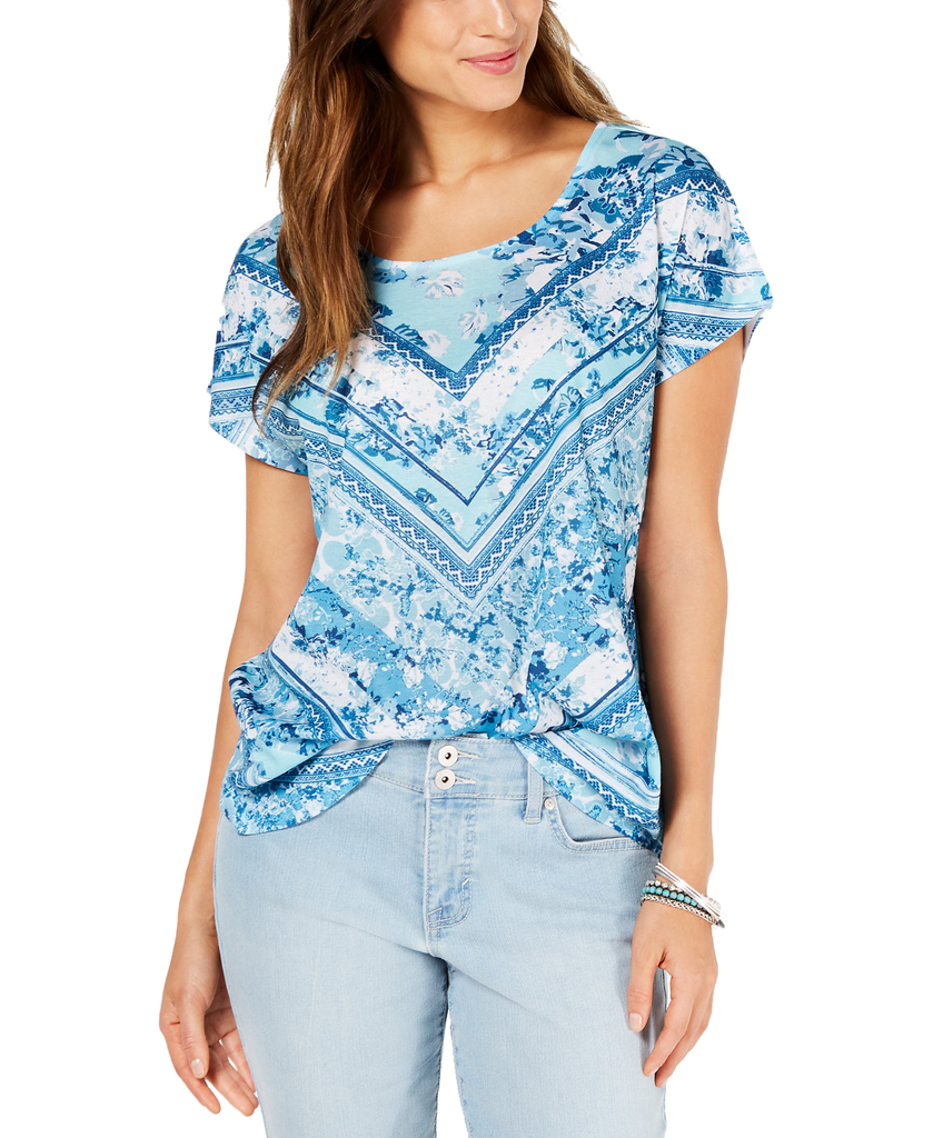 Style & Co Women Petite Printed Dolman Sleeve T Shirt Reflection Days