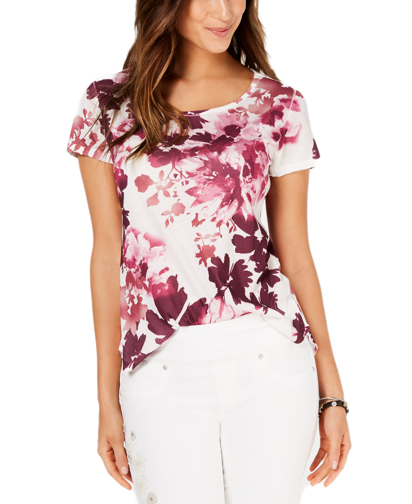 Style & Co Women Floral Print Scoop Neck Top Taylor Leaf