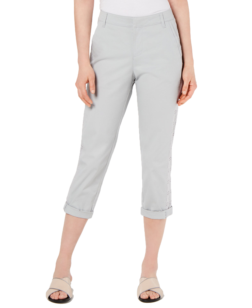 Style & Co Women Eyelet Trim Capri Pants Misty Harbor