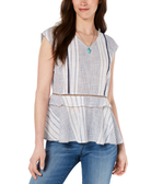 Style & Co Printed Peplum Hem Top Summer Charm