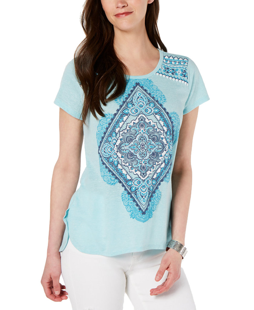 Style & Co Women Graphic Print High Low T Shirt Folk Diamond