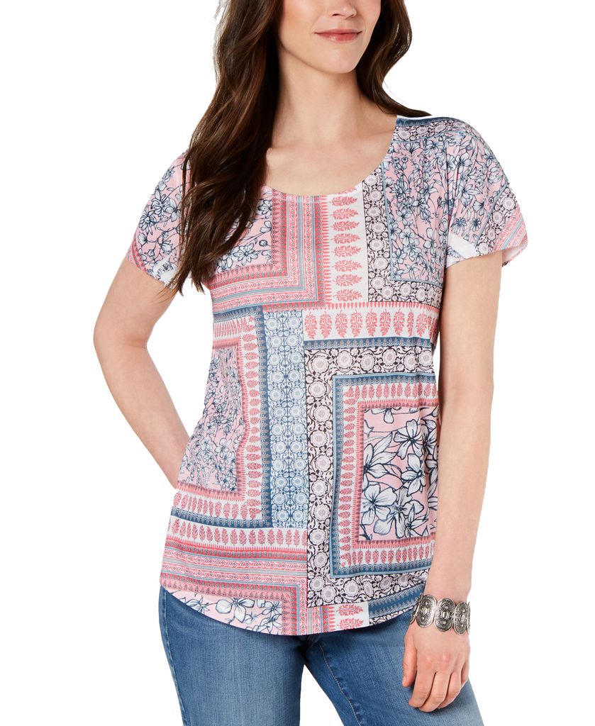 Style & Co Women Petite Printed Top Garden Rooms