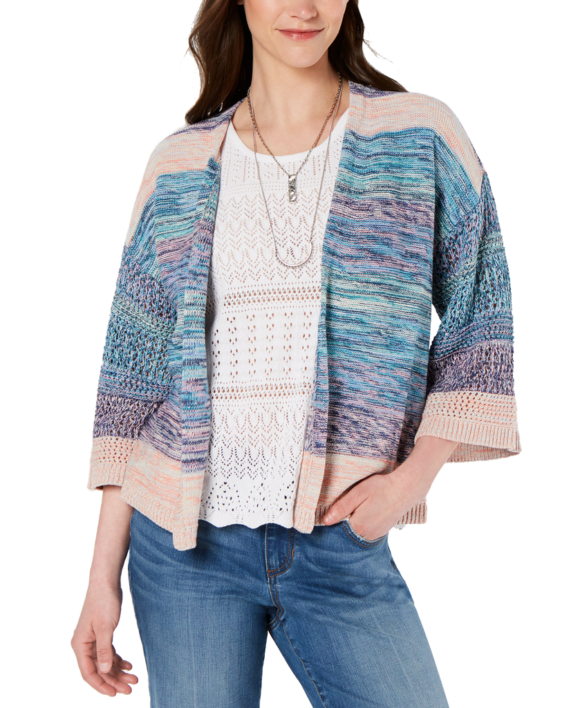 Style & Co Women Cotton Space Dyed Cardigan Rainbow Combo