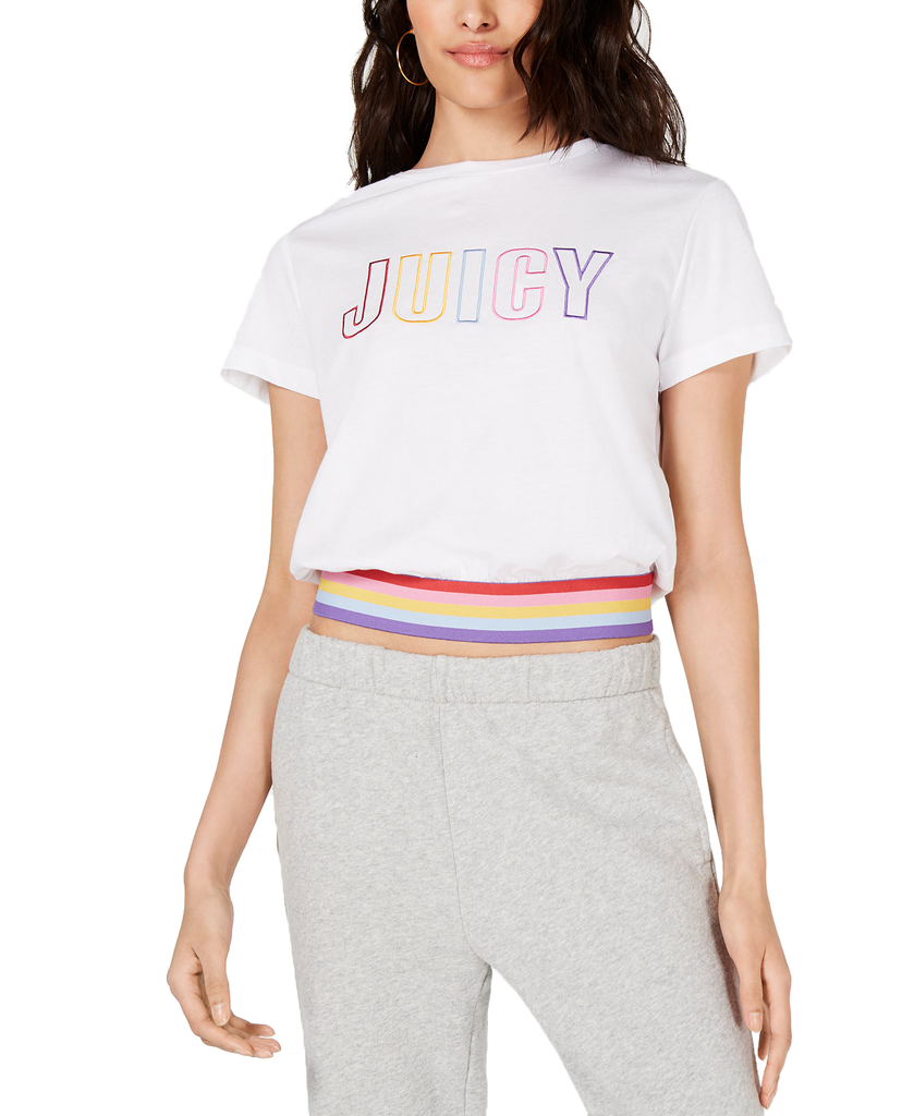 Juicy Couture Women Rainbow Logo Graphic T Shirt Midnight Blue