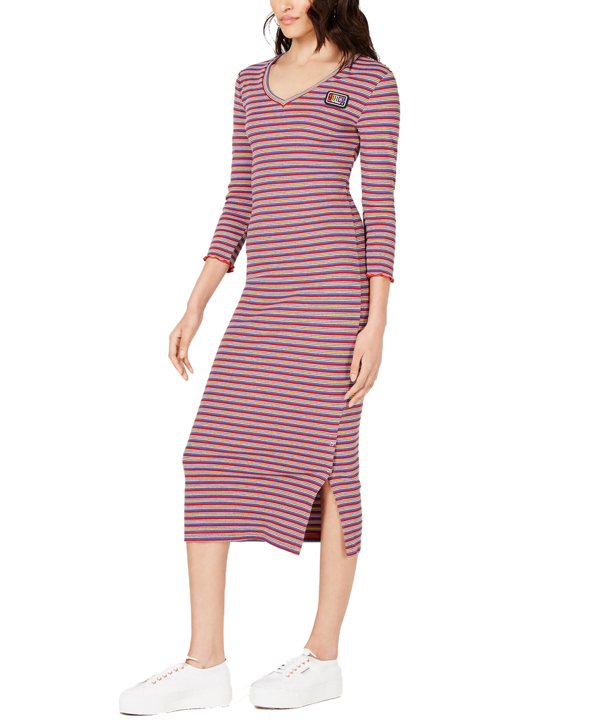 Juicy Couture Women Striped Rib Knit Dress Stripe Red