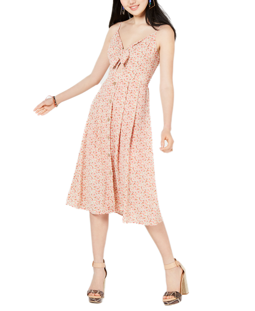 City Studios Women Tie Front Cutout Midi Dress Pink