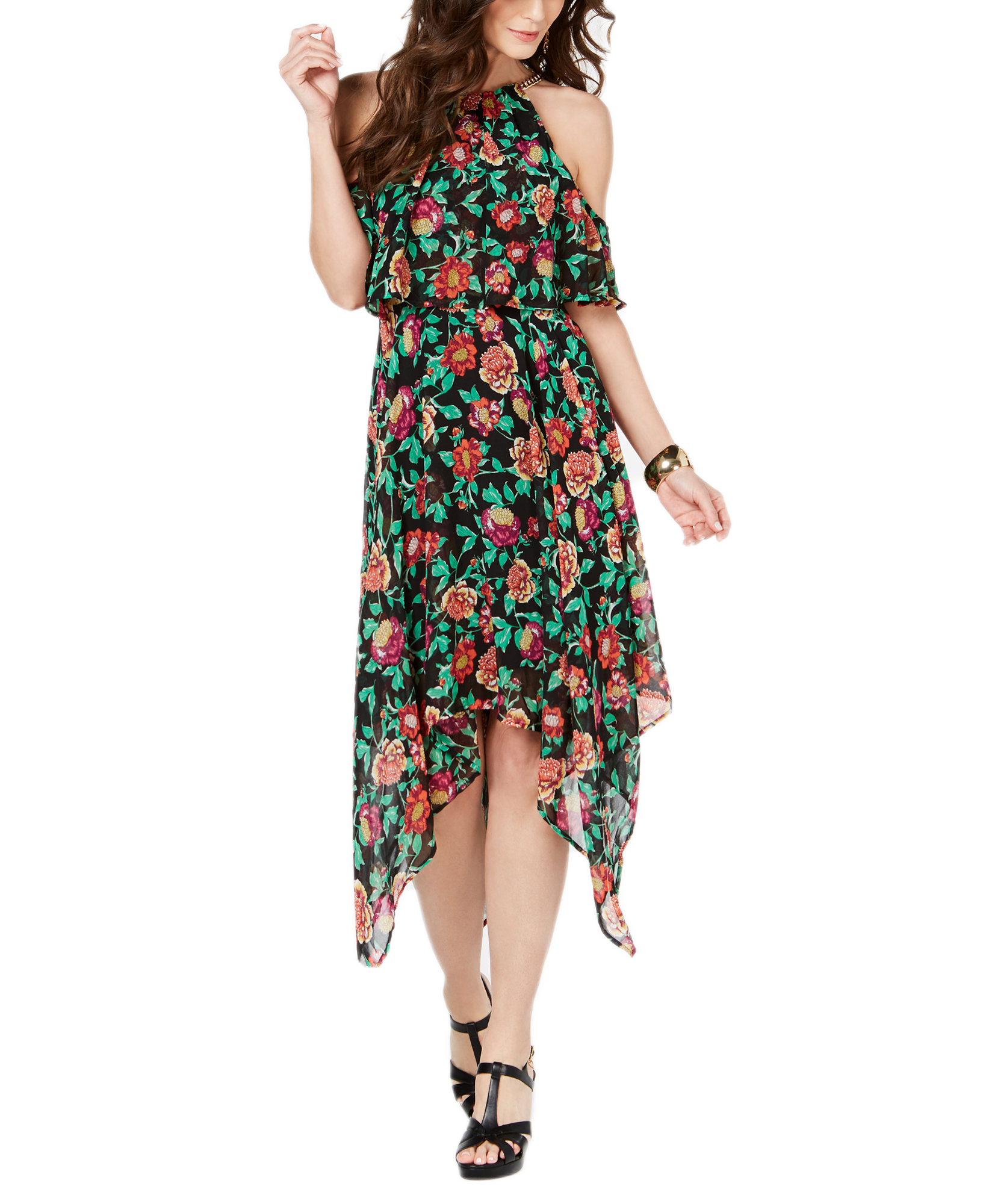 Thalia Sodi Women Chain Neck Off The Shoulder Maxi Dress Rose Floral