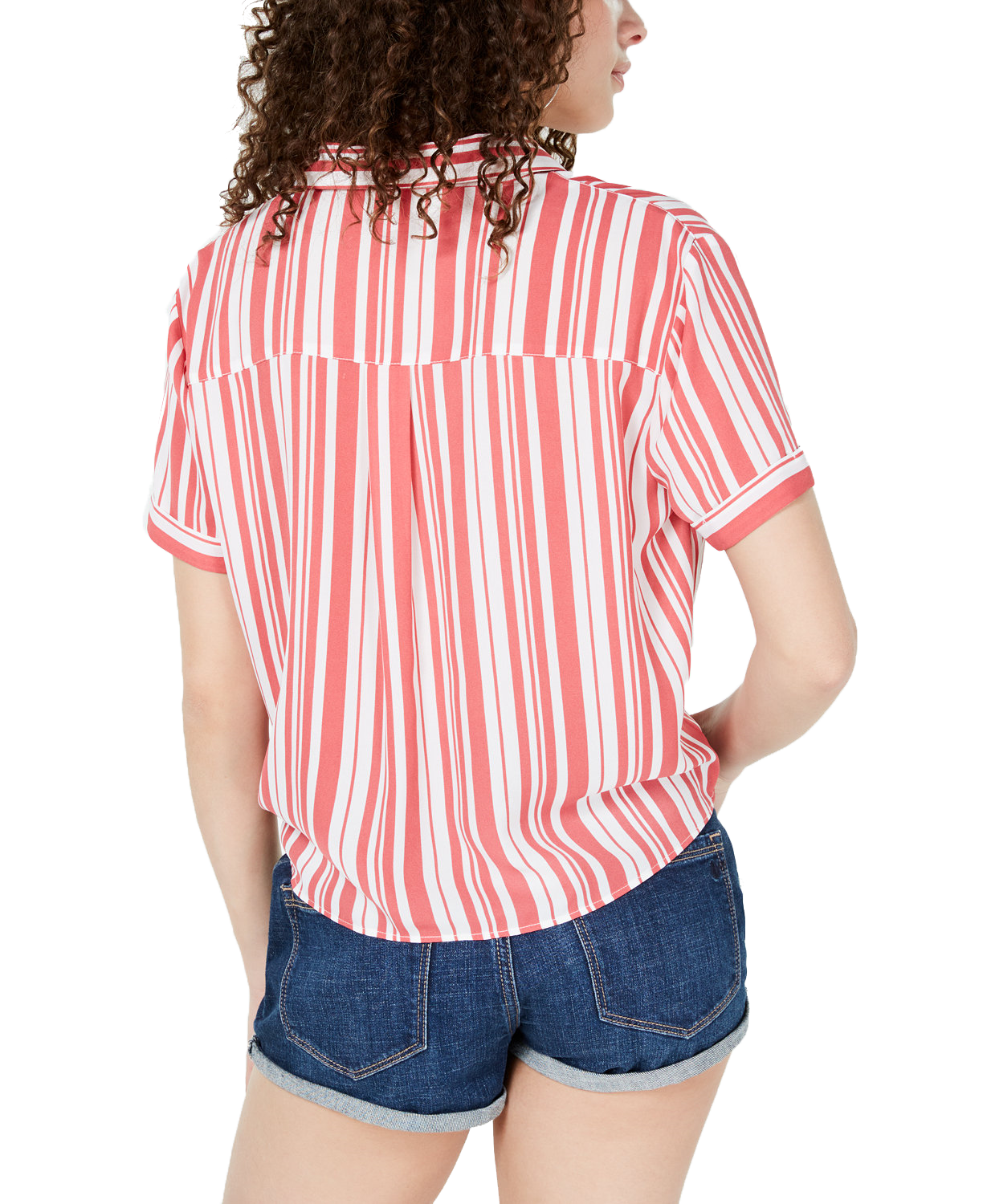 Hippie Rose Women Striped Tie Front Camp Shirt