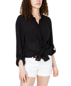 Hippie Rose Women Tie Front Utility Shirt Black