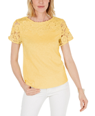 Charter Club Women Petite Cotton Embroidered T Shirt Citron Aura
