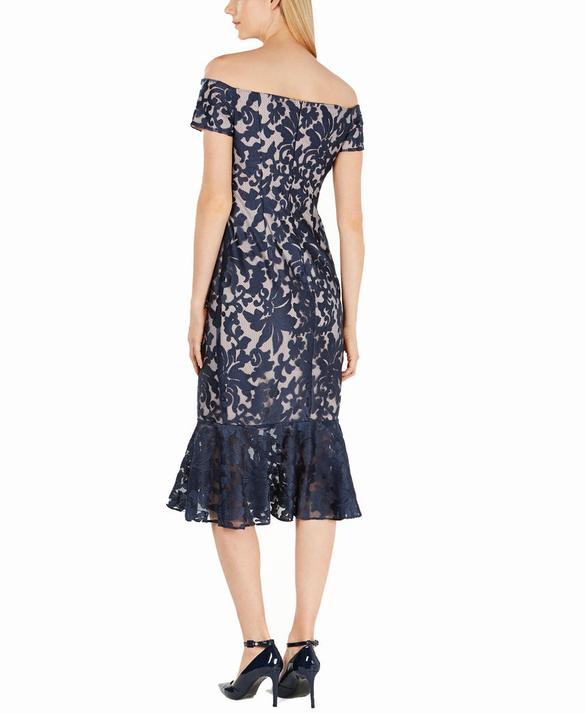 Calvin Klein Women Off The Shoulder Lace Midi Dress