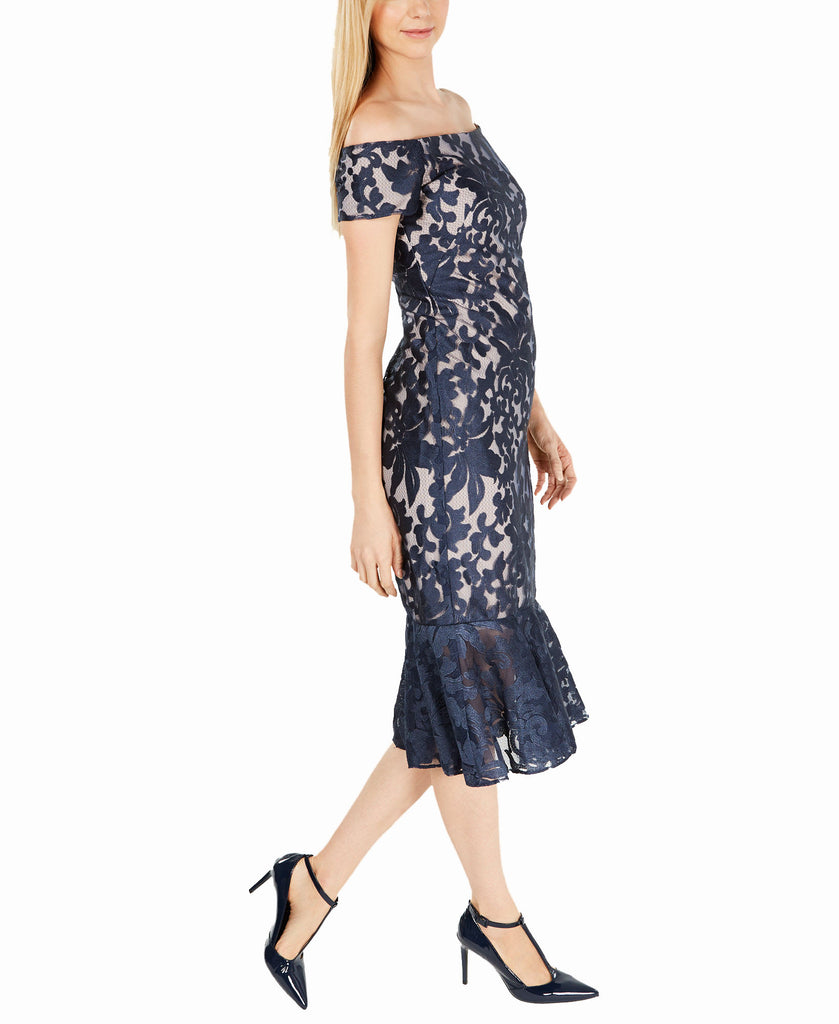 Calvin Klein Women Off The Shoulder Lace Midi Dress