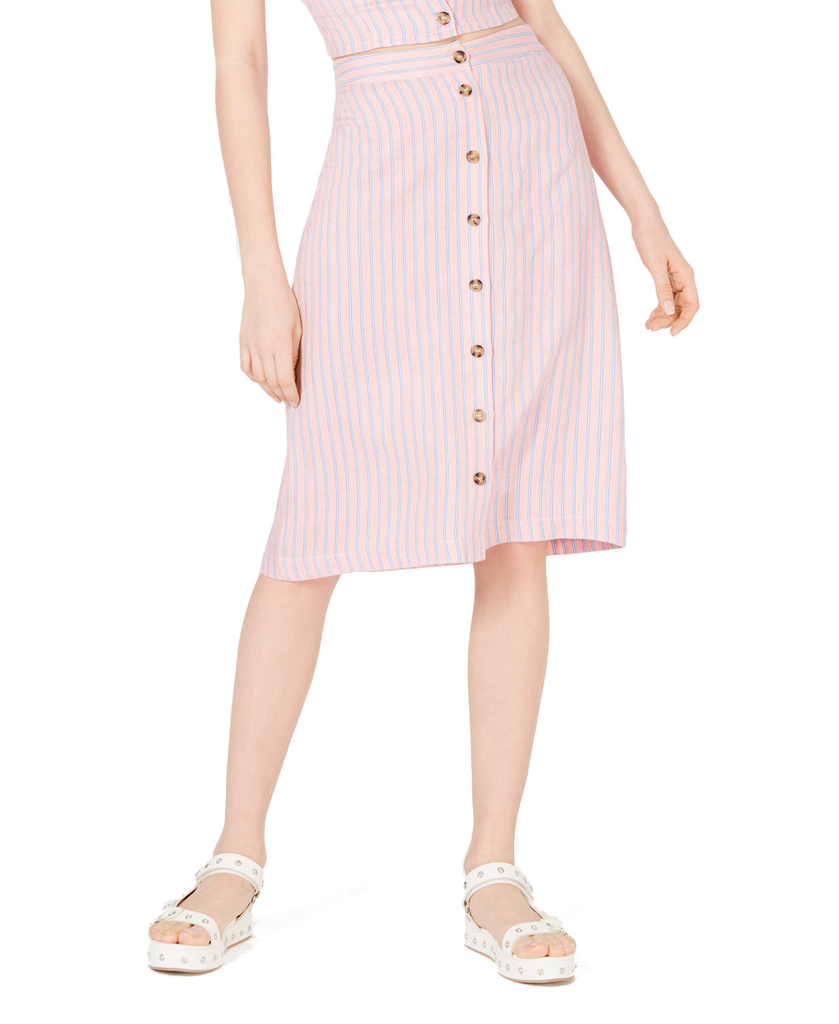 Ultra Flirt Women Striped Button Front Skirt Sunkist Coral