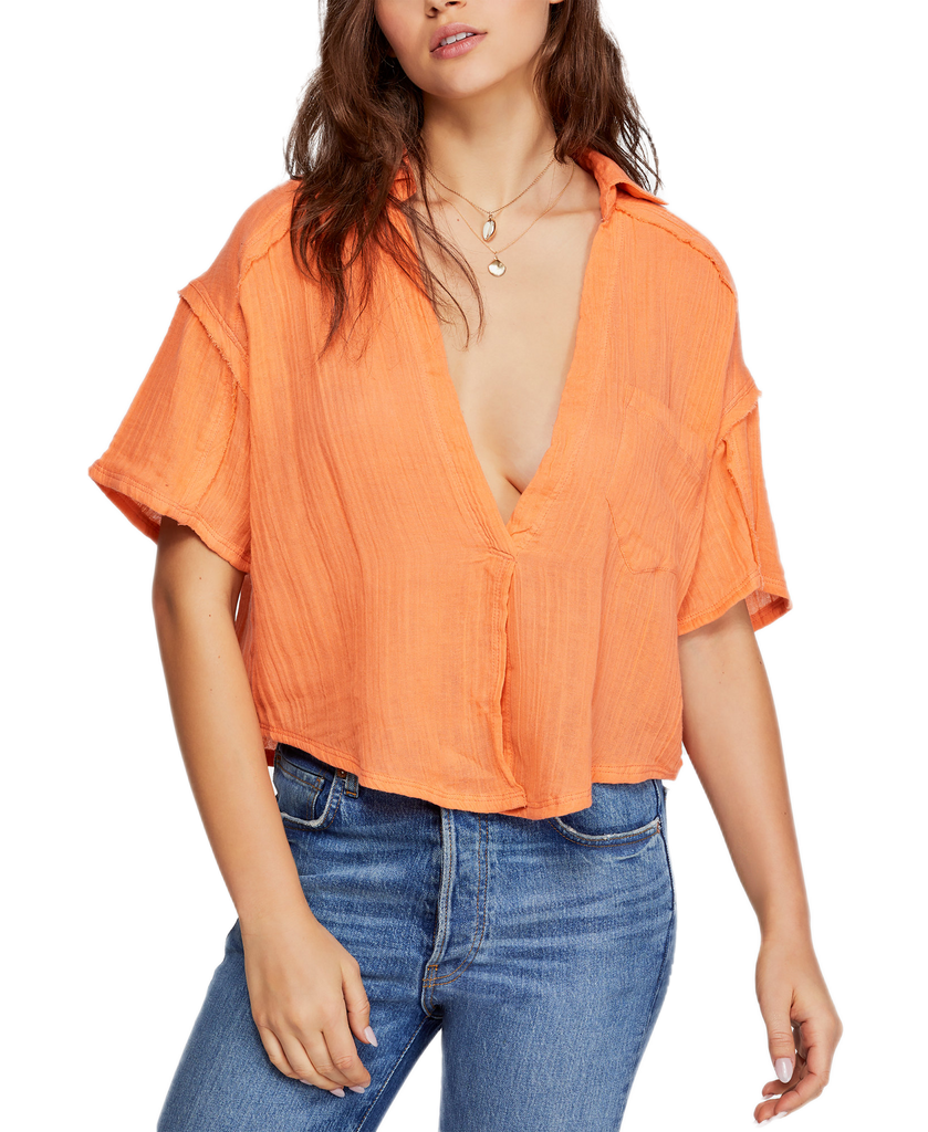 Free People Women Full Of Light Cotton Tie Front Shirt Paloma