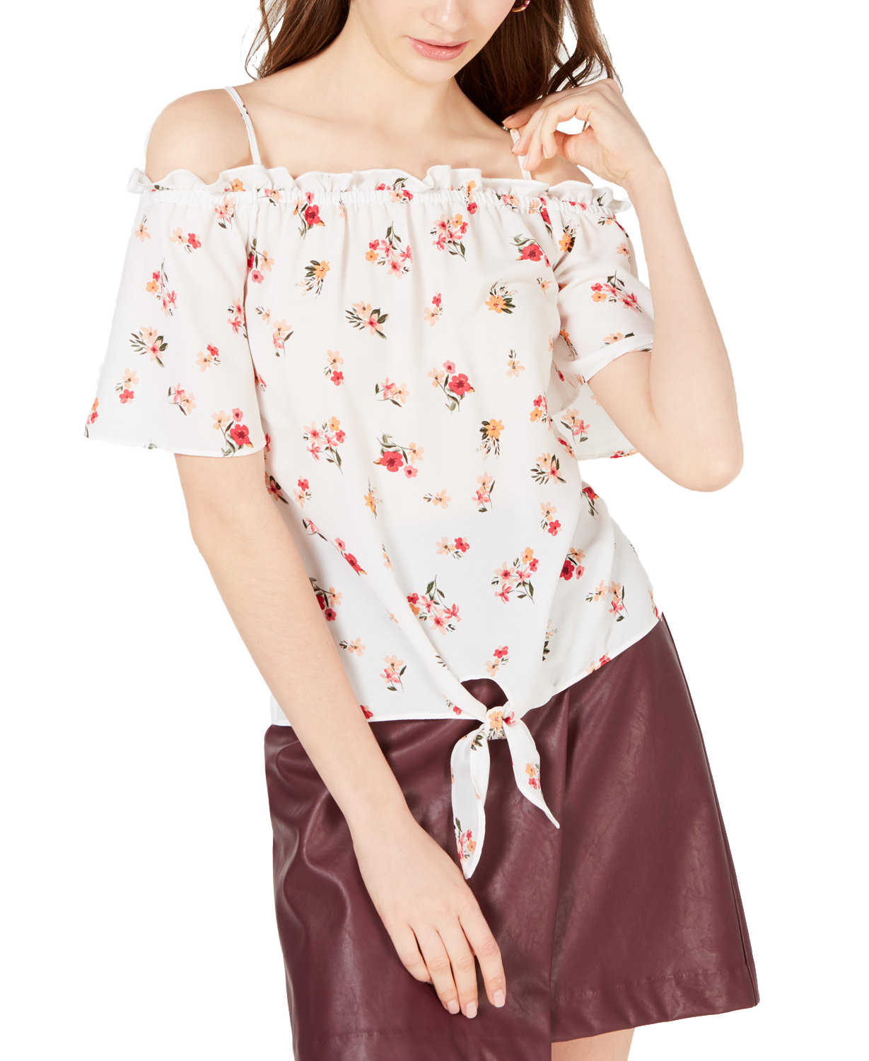 Hippie Rose Women Printed Off The Shoulder Top Ivory Floral