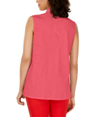 Charter Club Women Sleeveless Button Front Textured Linen Top