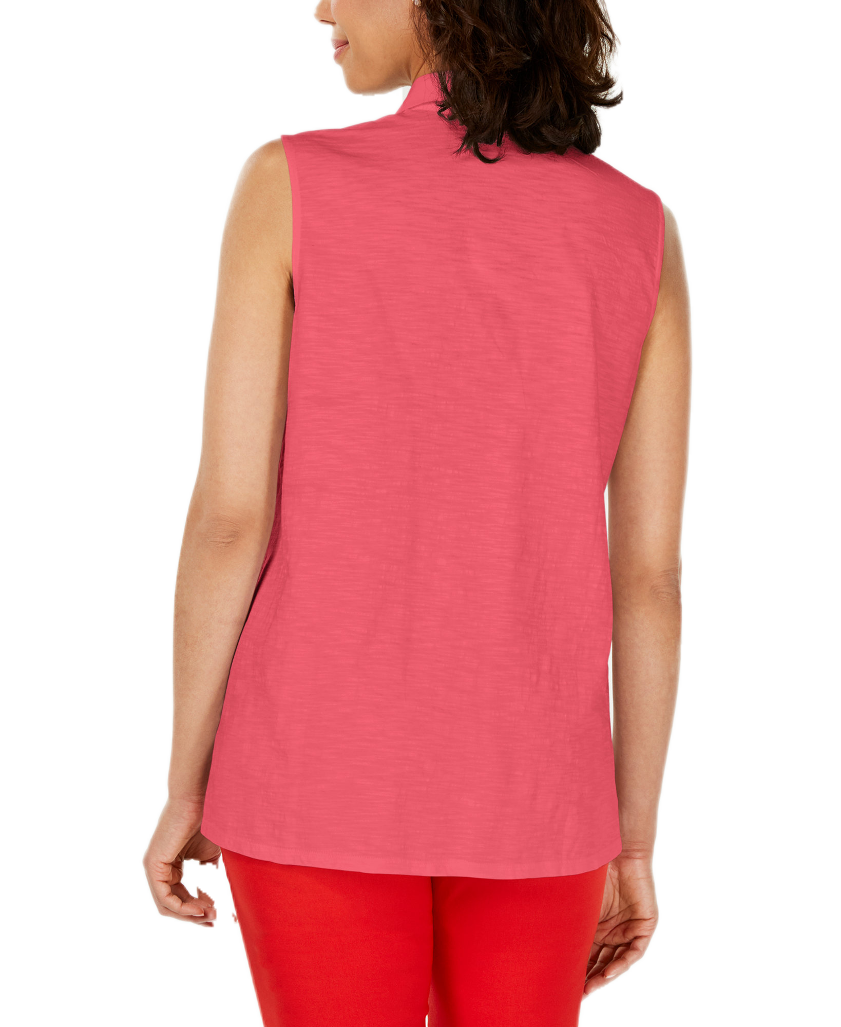 Charter Club Women Sleeveless Button Front Textured Linen Top