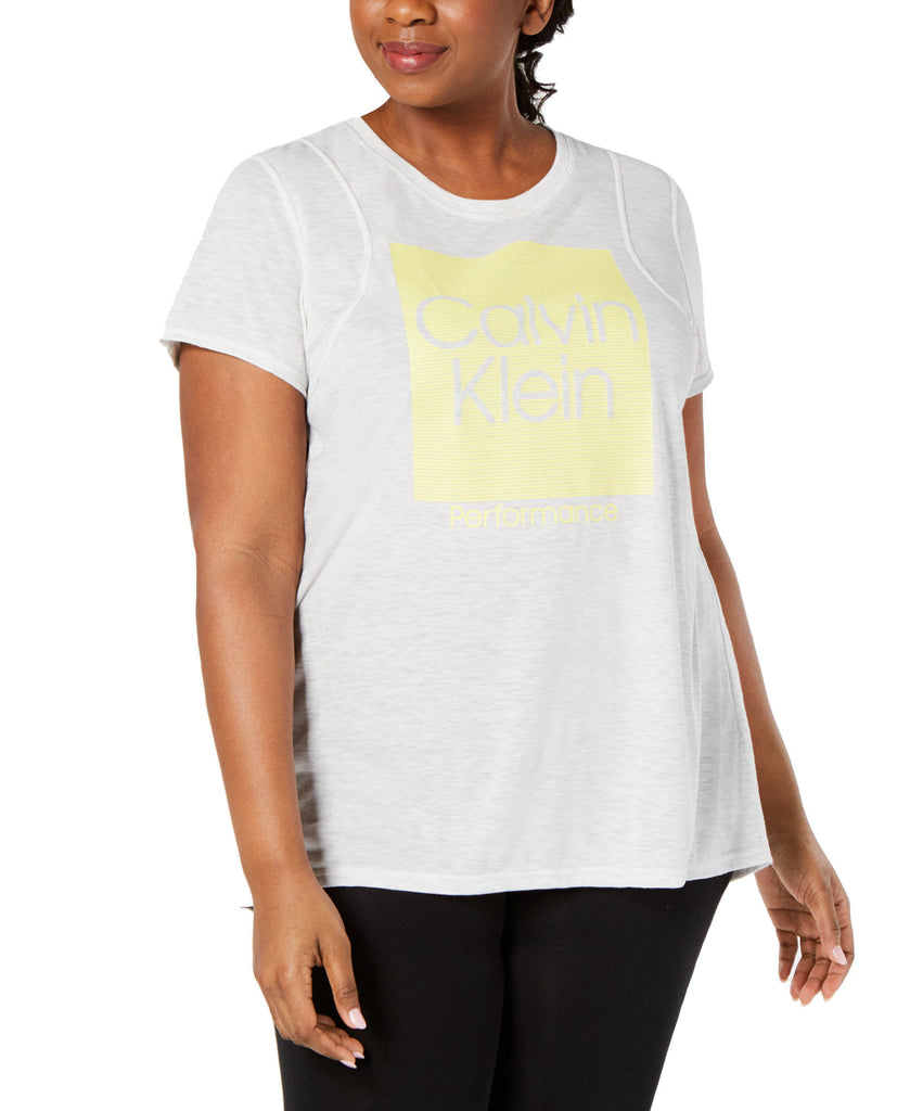 Calvin Klein Performance Women Plus Logo T Shirt Lemon Chrome