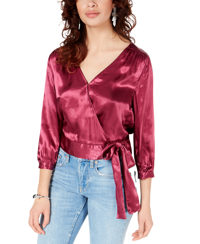 1.STATE Women Cropped Wrap Top Berry Char
