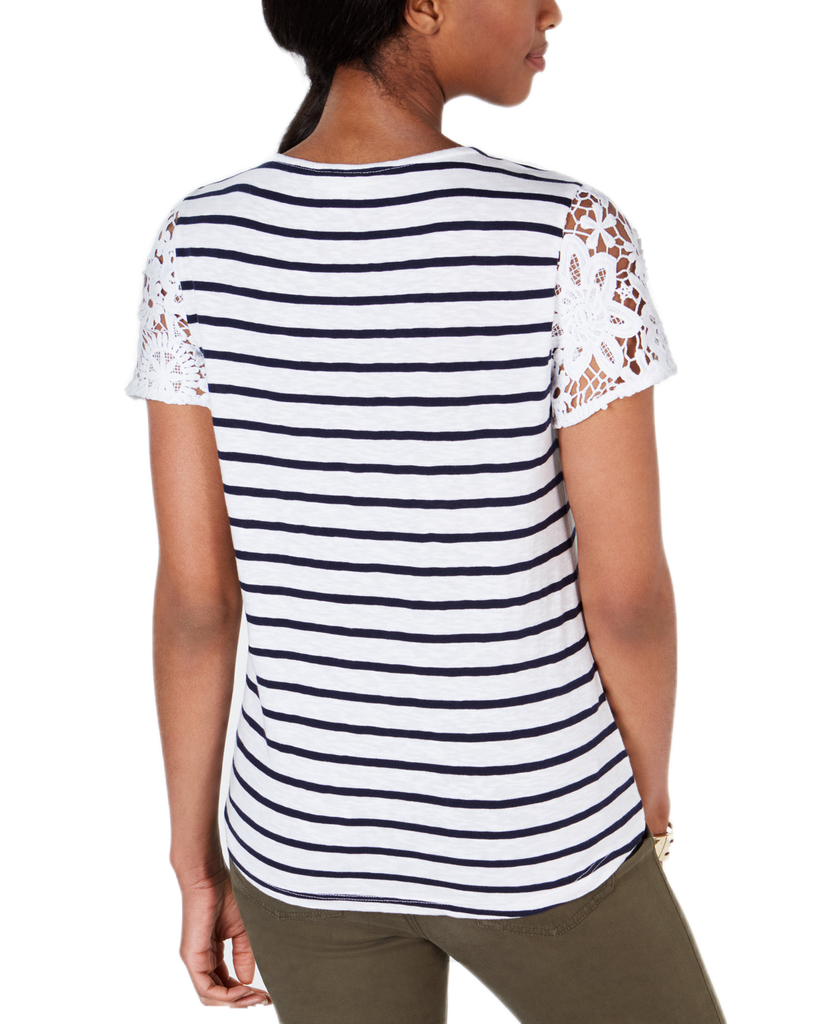 Charter Club Women Petite Embroidered Striped Top