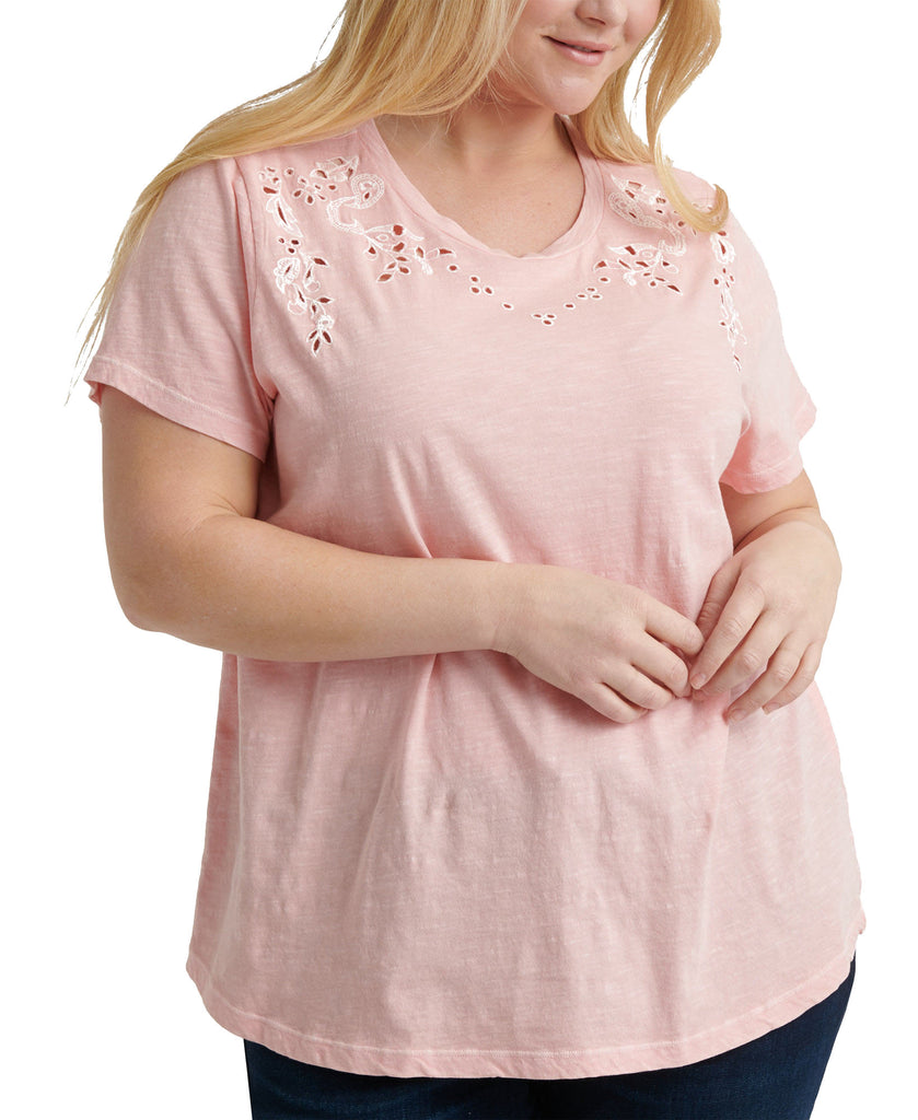 Lucky Brand Women Plus Cotton Eyelet Top Blossom Pink