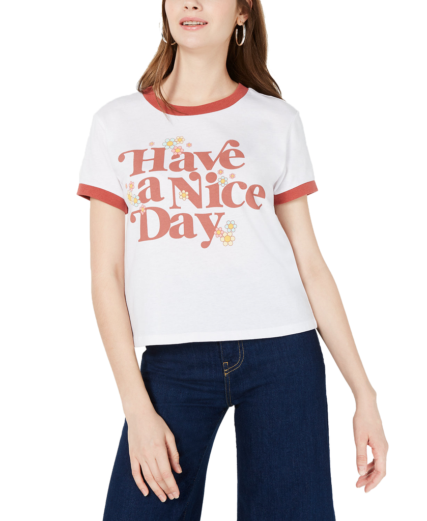 Mad Engine Women Have A Nice Day Graphic T Shirt By Mighty Fine White Burnt Red