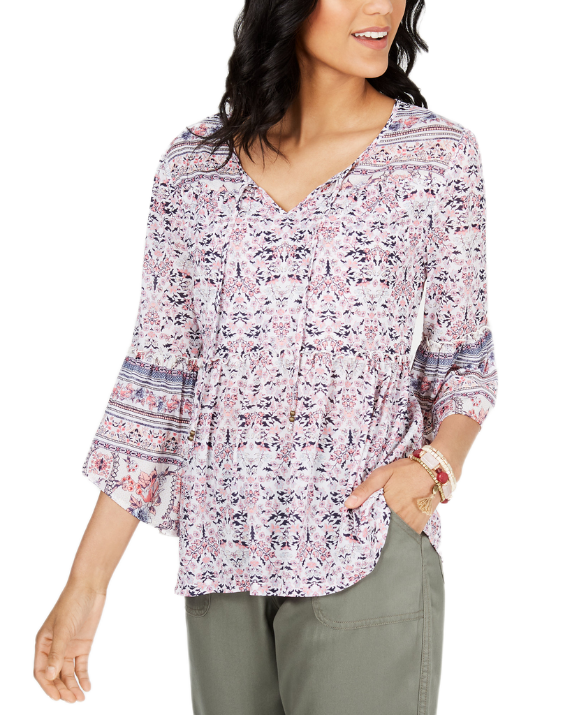 Style-&-Co-Women-Petite-Printed-Mesh-Lantern-Sleeve-Top-Seascape-Garden-Pink