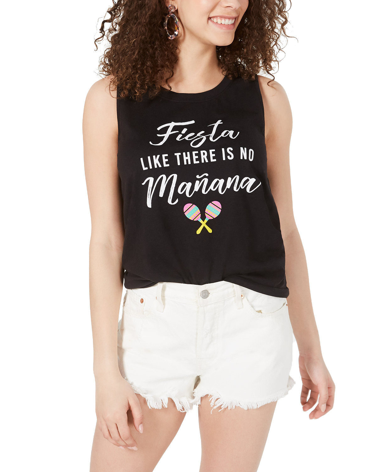 Love Tribe Women Fiesta Graphic Tank Top Black