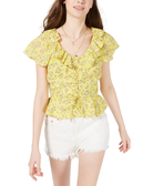 Planet Gold Women Printed Ruffled Peplum Top Yellow Cream