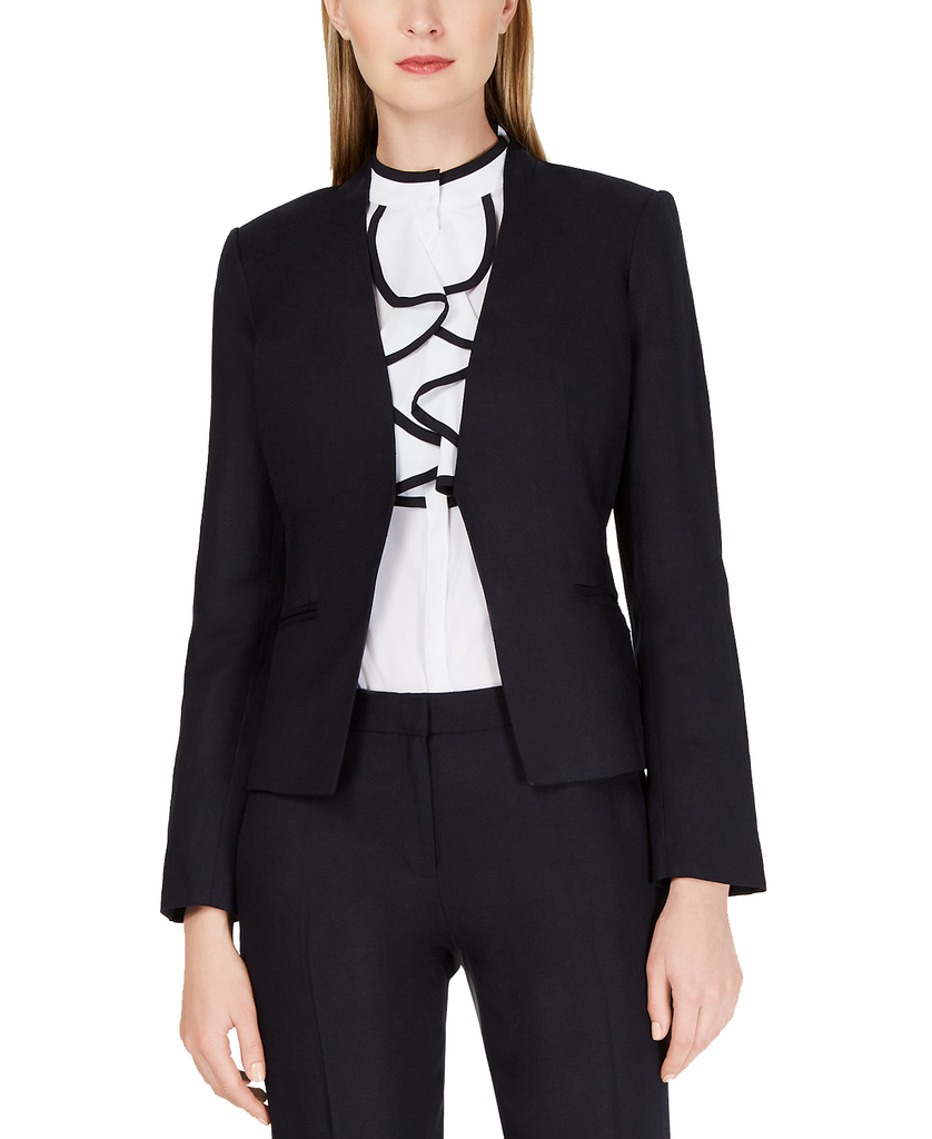 Calvin Klein Women Linen Collarless Open Blazer Navy