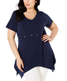 JM Collection Women Plus Embellished Handkerchief Hem Tunic Intrepid Blue