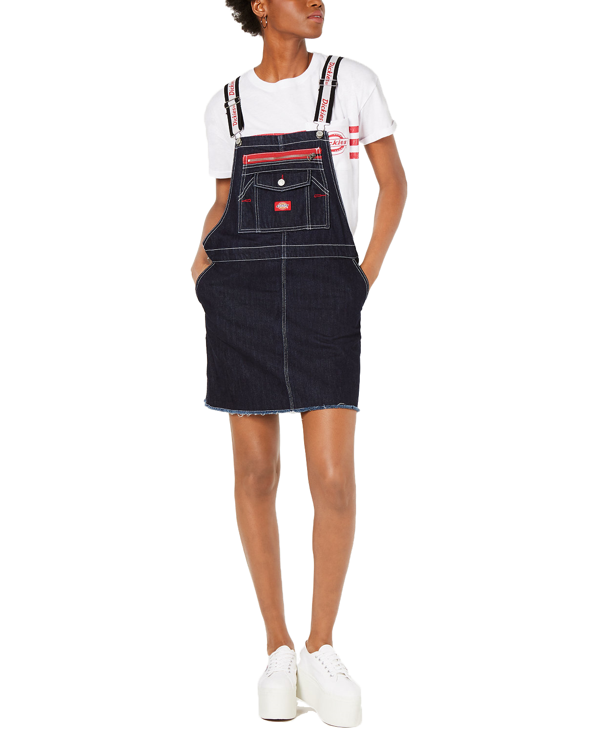 Dickies Women Logo Strap Carpenter Overalls Dress Dark Rinse