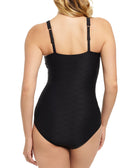 Swim Solutions Women Solid Textured Lace Front One Piece Swimsuit