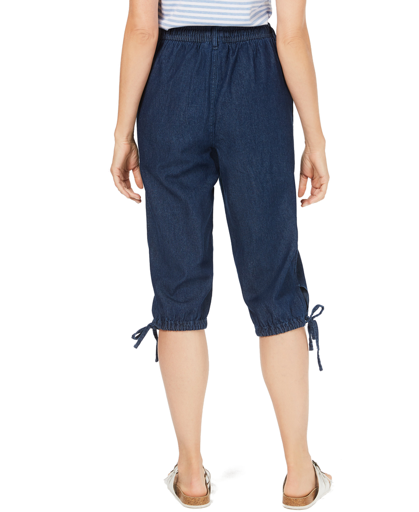 Karen Scott Women Drawstring Denim Cotton Capri Pants