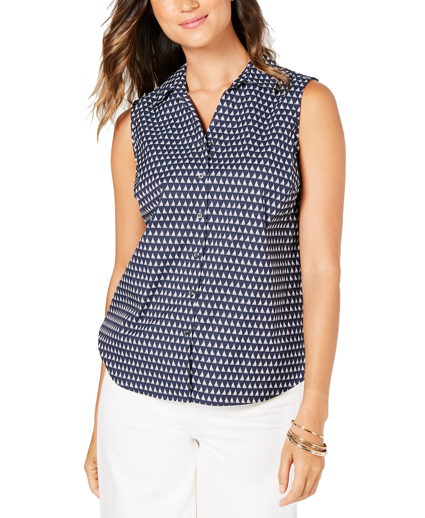 Charter Club Sleeveless Sailboat Print Blouse Intrepid Blue