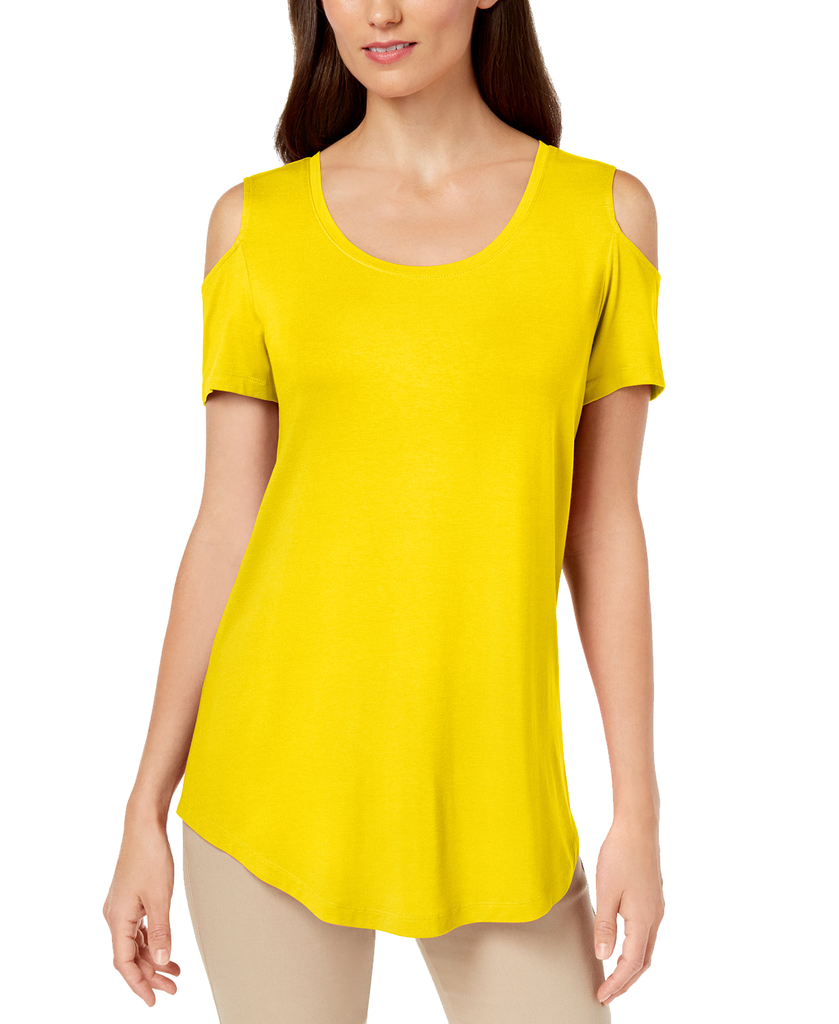 JM Collection Cold Shoulder Swing T Shirt Lemon Frost