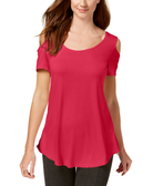 JM Collection Women Petite Cold Shoulder Swing T Shirt Pink Twist
